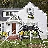 Easeen Halloween Spider Decorations, 50' Scary Giant Spider with 200' Triangle Web & 2×20gr Spider Webs, Large Hairy Spider Props for Halloween Creepy Decor Indoor, Outdoor, Party, Window, Wall, Yard