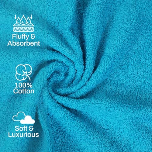 Image of Layers 100% Cotton Face Towels | 450 GSM Soft & Highly Absorbent | Aqua Plush Collection | Pack of 12 Super Soft Towels for Men & Women | 30 x 30 cm - Blue