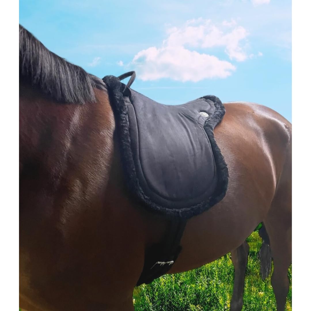 PFIFF 103004 Bareback Pad, Cuscino da Equitazione Senza Albero, in Finta Pelle Scamosciata e Pelliccia Sintetica, Cuscino per Sella, Colore Marrone