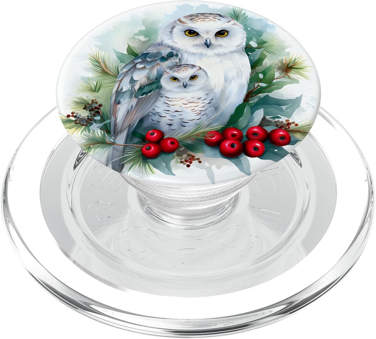 Owl & Baby Owl in a Tree with Berries Watercolor PopSockets MagSafe PopGrip for iPhone
