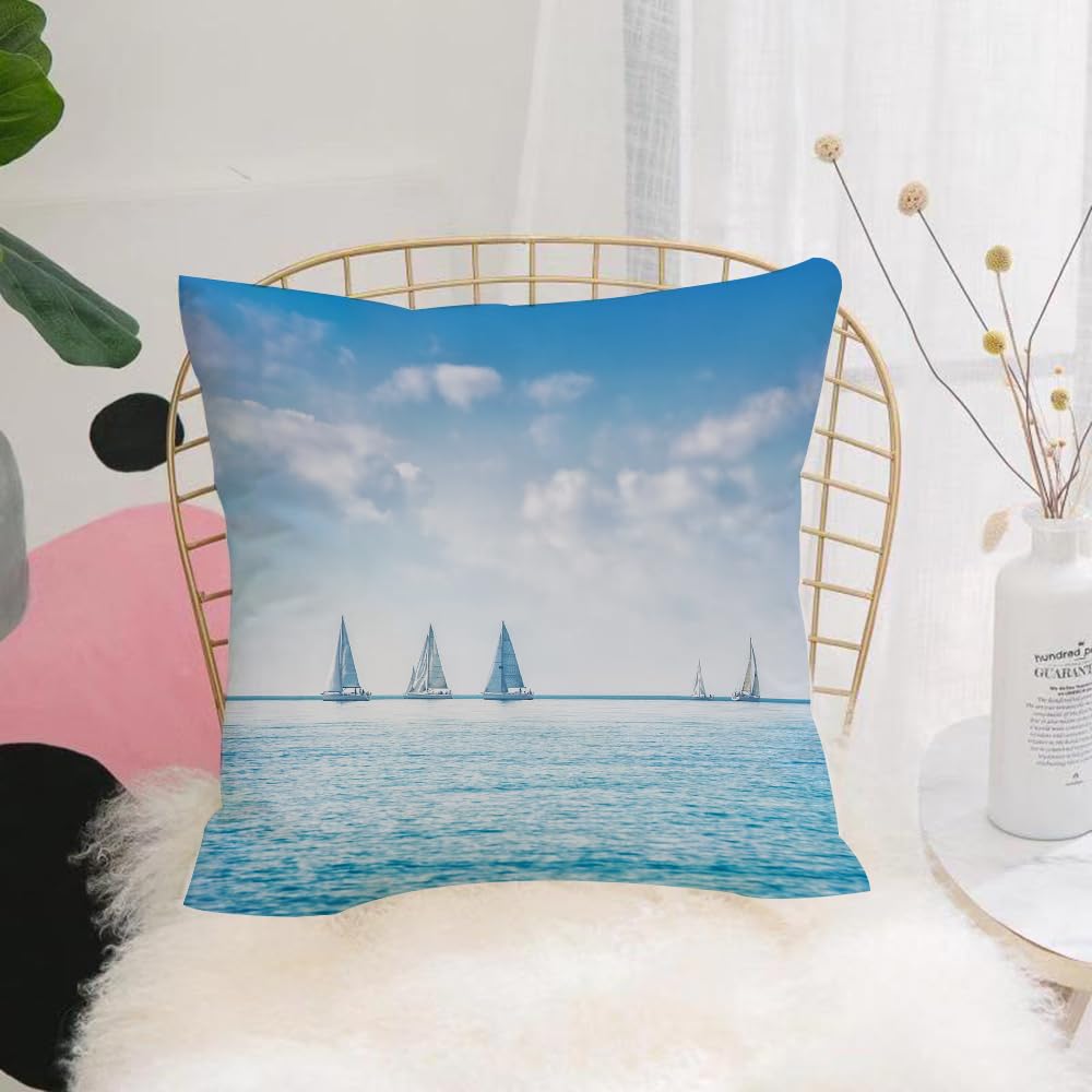 HYOSXW Cushion Cover,Throw Pillow Case Home Decorative for Living Room Bedroom Sofa Chair 16X16 Inch,Ocean, sailboats Sea Regatta Race Sports Panoramic View Seascape Summe Home Dec,Pillowcase 40X40cm