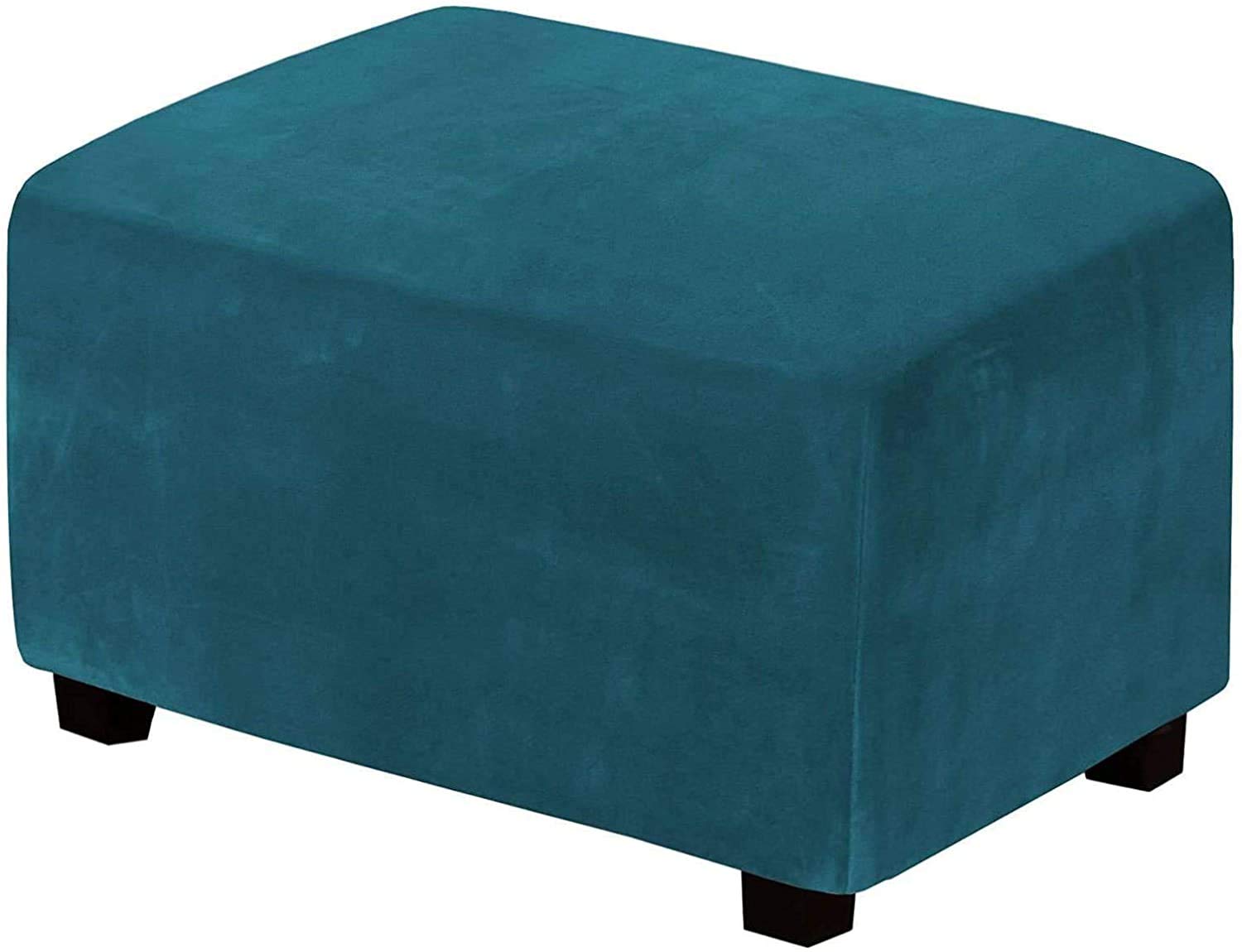KYJSW Velvet Stretch Ottoman Covers, Stretchable Rectangular Footstool Cover, Folding Pedal Cover, Washable Living Room Furniture Protective Cover (Teal,X-Large)