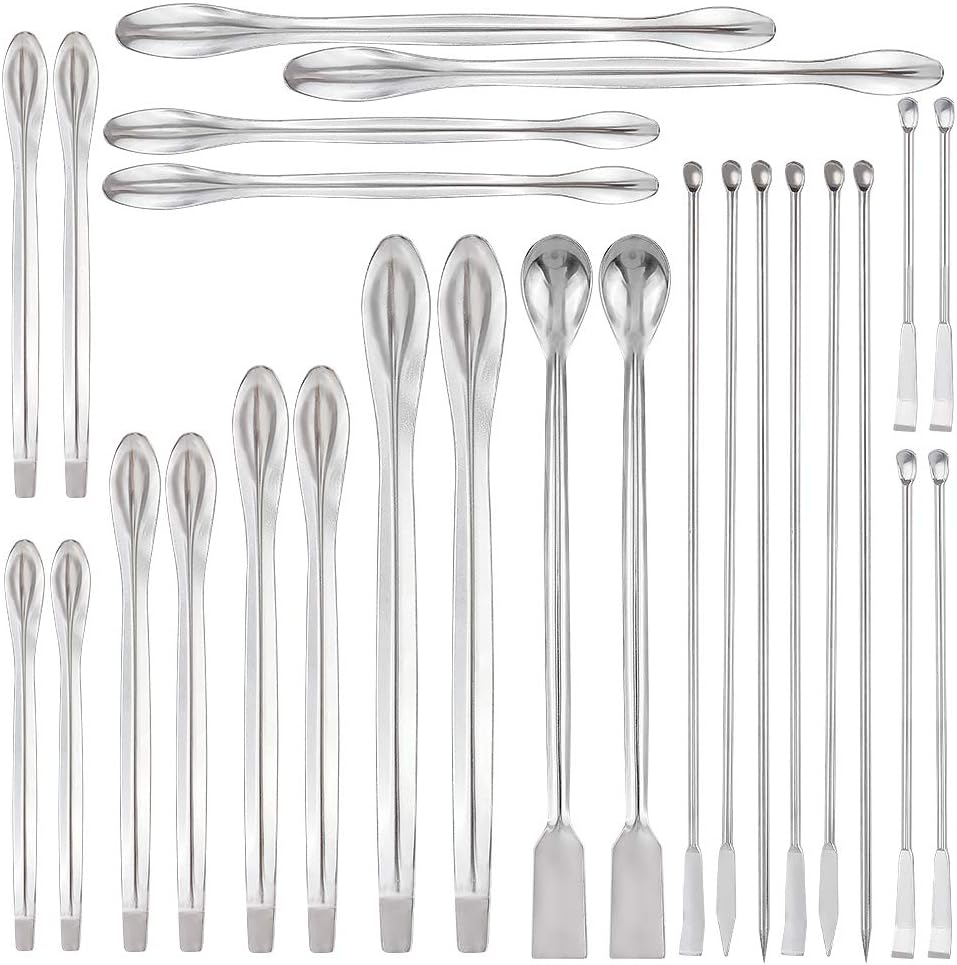 OLYCRAFT 26PCS Stainless Steel Lab Measuring Spatula Set, Micro Lab Scoop/Spoon Mixing Spatula for Gel Cap Filler, Laboratory Sampling Equipment