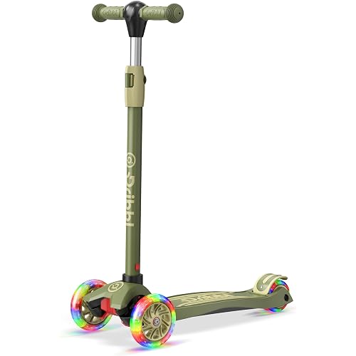 Dribbl 3-Wheel Kids Scooter - Lean-to-Steer Technology, Adjustable Height Handlebar, Wide Anti-Slip Deck, Scooter for Boys & Girls Ages 3+, Child Safety Approved, Support Riders Up to 165 lbs, Army