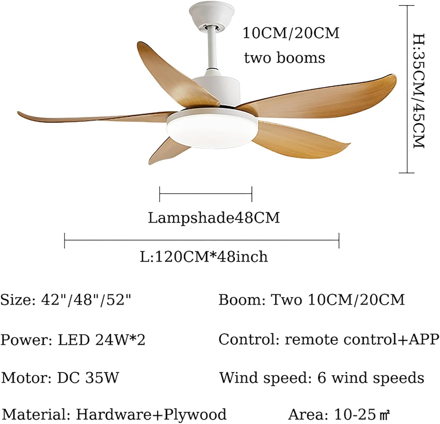 YUEGOO Ceiling Fans with Lamps,Ceiling Fans with Lamps and Remote Control Big Fan Lights for Living Room Ceiling 6 Speed Silent Ceiling Fans with Lights Summer & Winter Reversible/White/48In