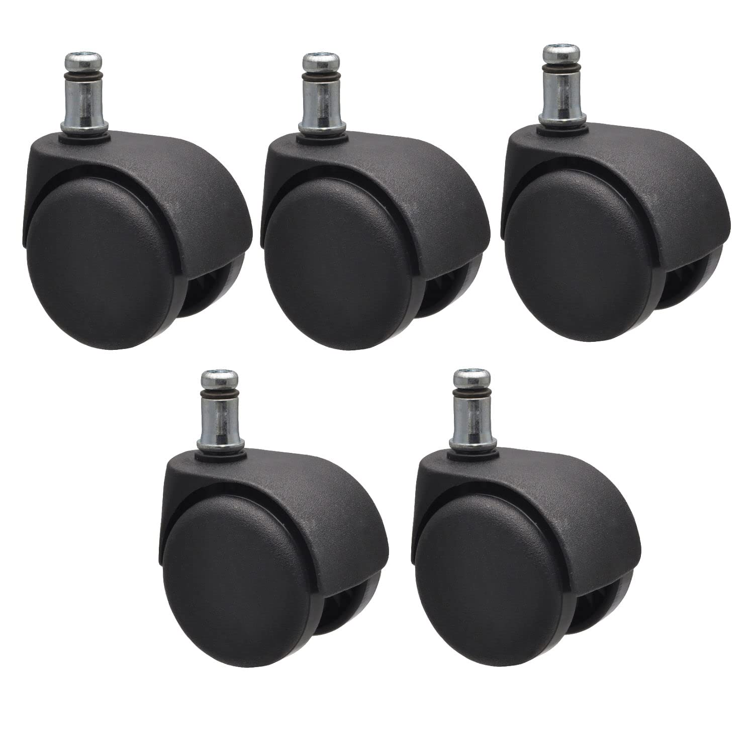 Wagner Ruedas para sillas giratorias/Juego de Ruedas para sillas de Oficina 5 Piezas - Duro - diámetro Ø 50 mm, con Freno de intervalo, Perno 11 x 20 mm, Capacidad de Carga 50 kg/Rueda - 02500161