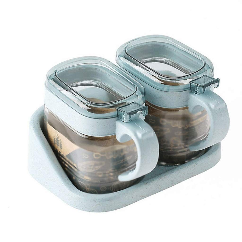 Juego de tarros de condimentos de vidrio transparente para condimentos, recipiente de especias con tapa y cuchara, utensilios con bandeja (cuatro rejillas verdes) 3360053031 azul dos rejillas