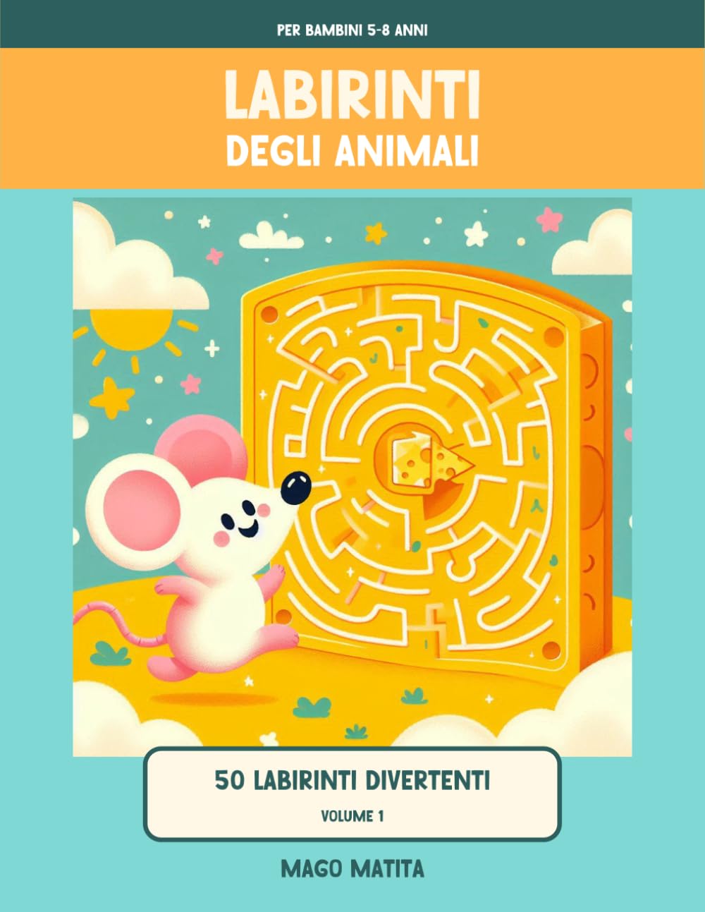 Labirinti degli Animali: 50 labirinti divertenti per bambini 5-8 anni | Aiuta gli animali a trovare il loro cibo | Soluzioni incluse | Volume 1