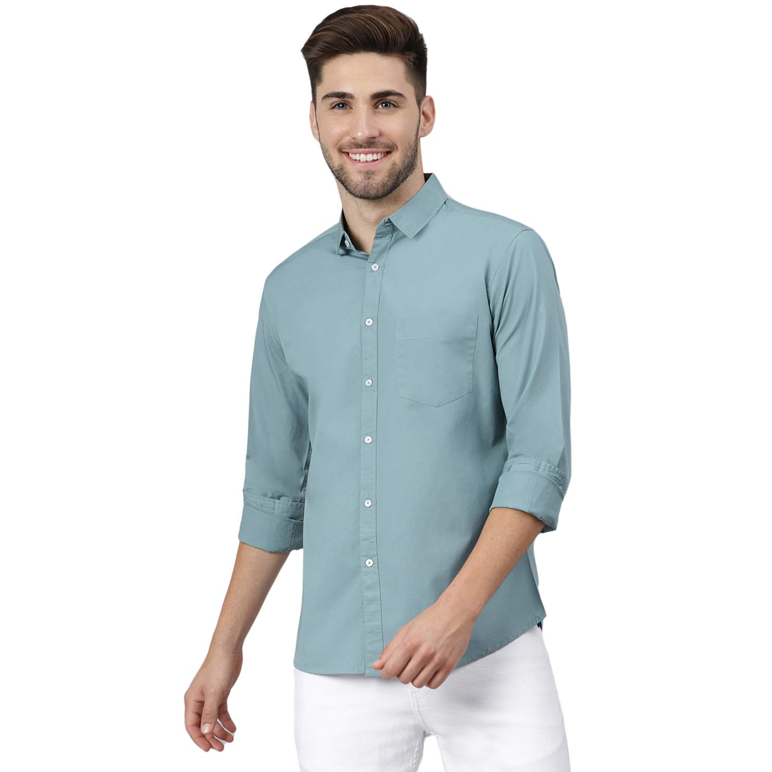 Dennis Lingo Men Cotton Solid Slim Fit Casual Shirts