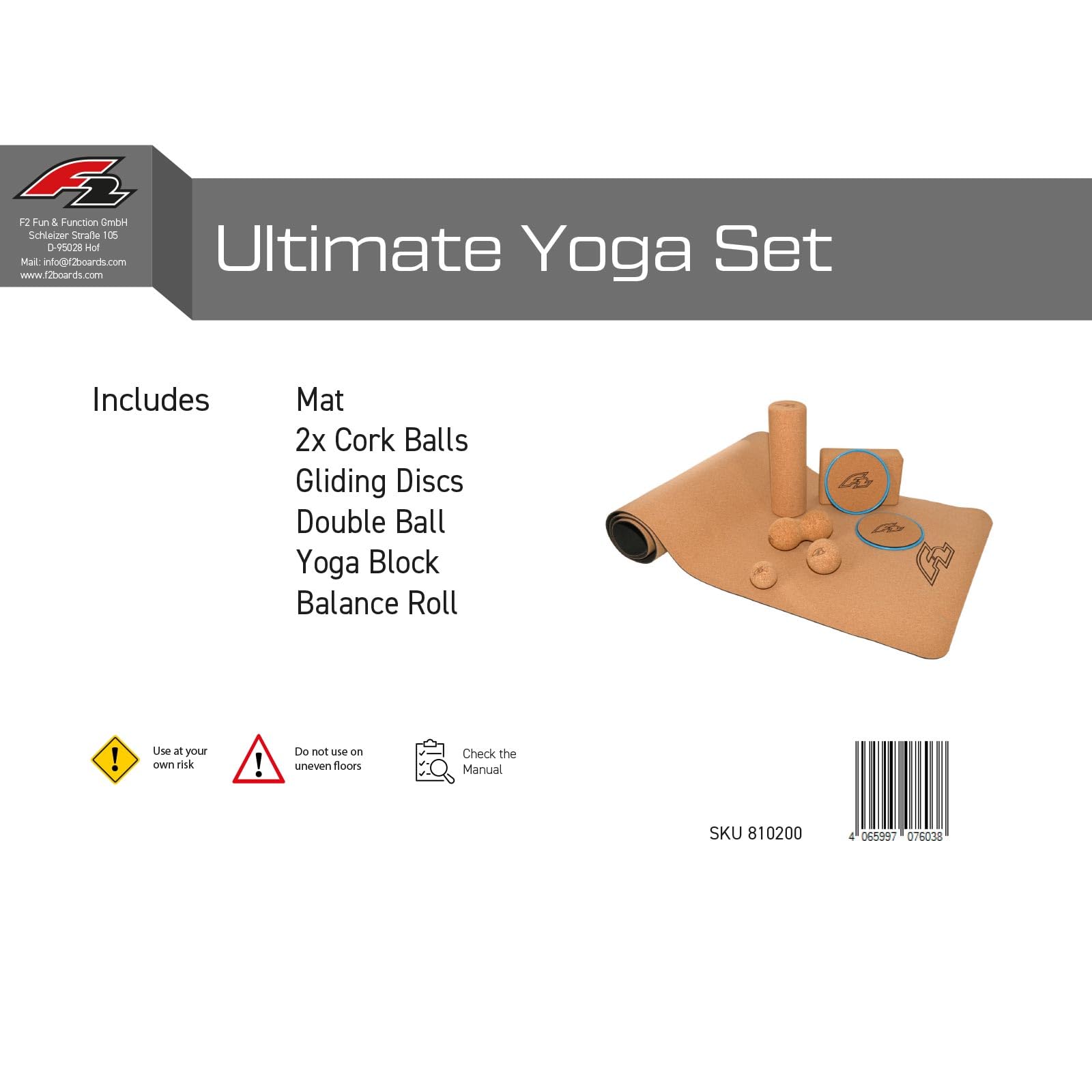 F2 Ultimative Yoga Set 8-teilig viel Zubehör wie Yoga Matte, Korkbälle UVM.