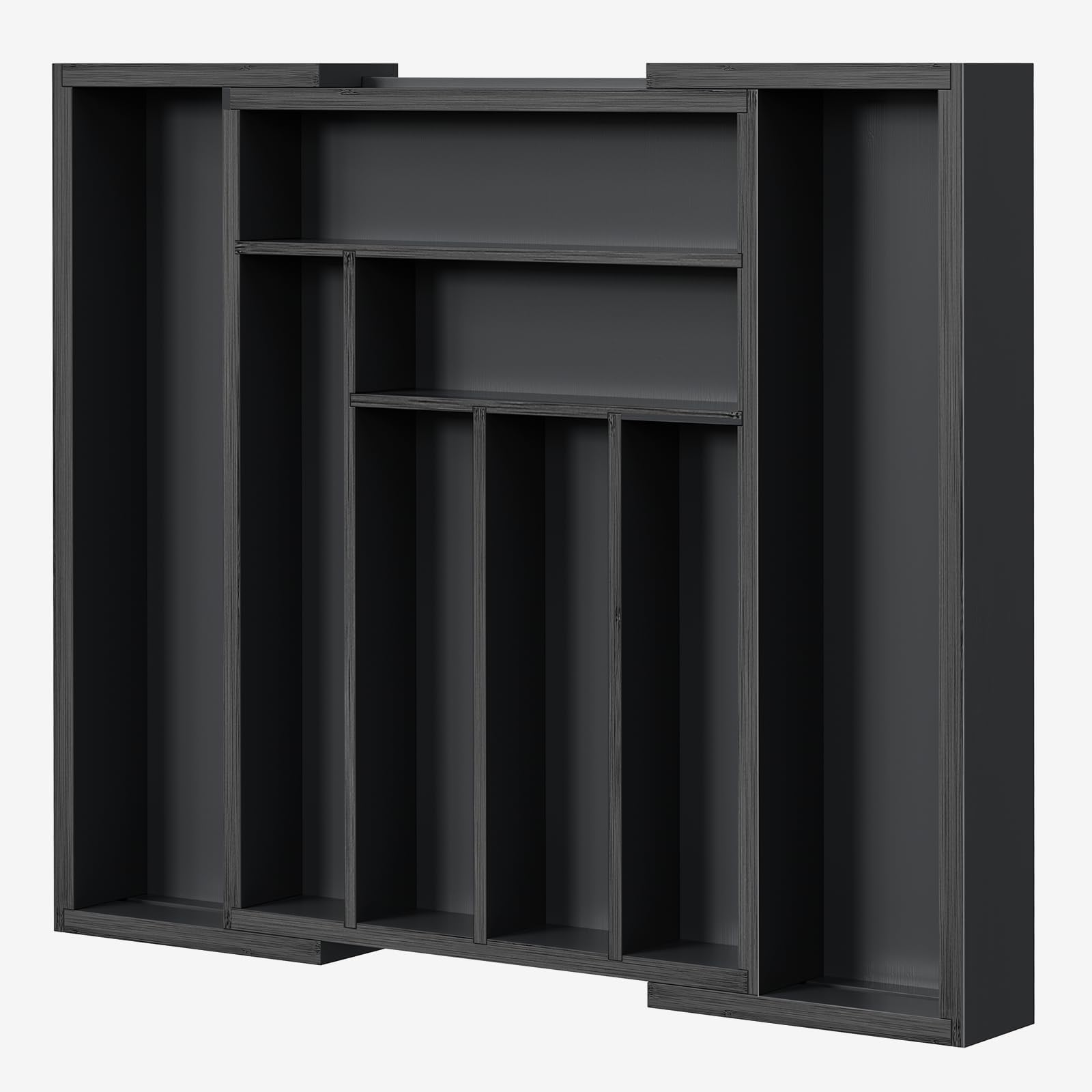 Pipishell Bamboo Expandable Drawer Organizer for Utensils Holder, Adjustable Cutlery Tray, Wood Drawer Dividers Organizer for Silverware, Flatware, Knives in Kitchen, Bedroom, Living Room (Black)