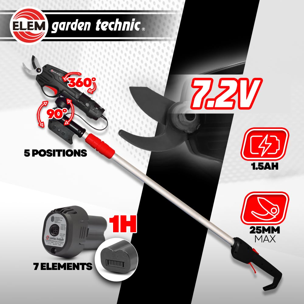 Sécateur rechargeable 7.2V lithium avec perche télescopique - Elem Garden