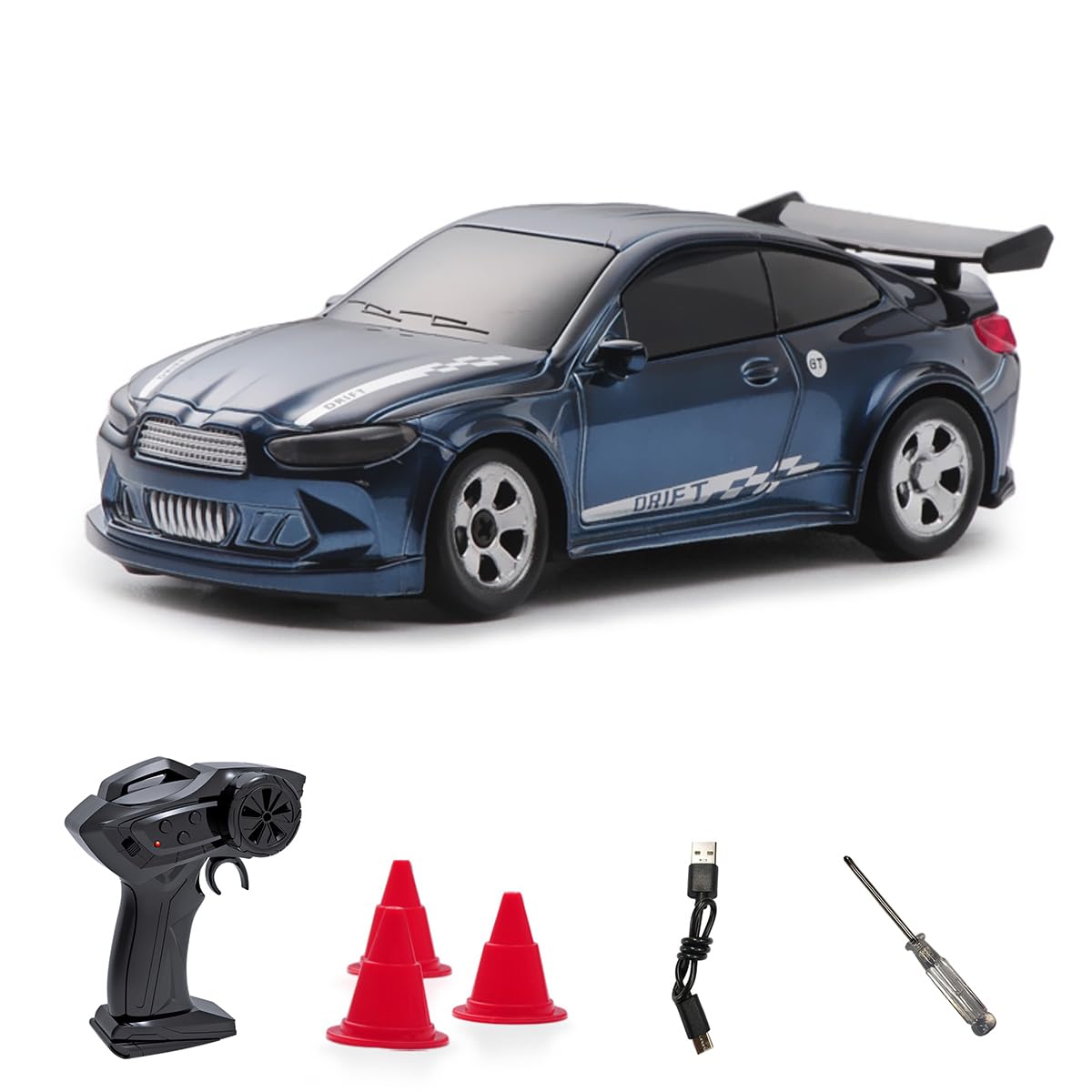 1/64 Scale Drift RC Car,Mini RC Sportscar 2.4Ghz Mini Racing Drift Racing Remote Contrl Car Model Toys Hobby Gift for Adults and Kid (Blue)