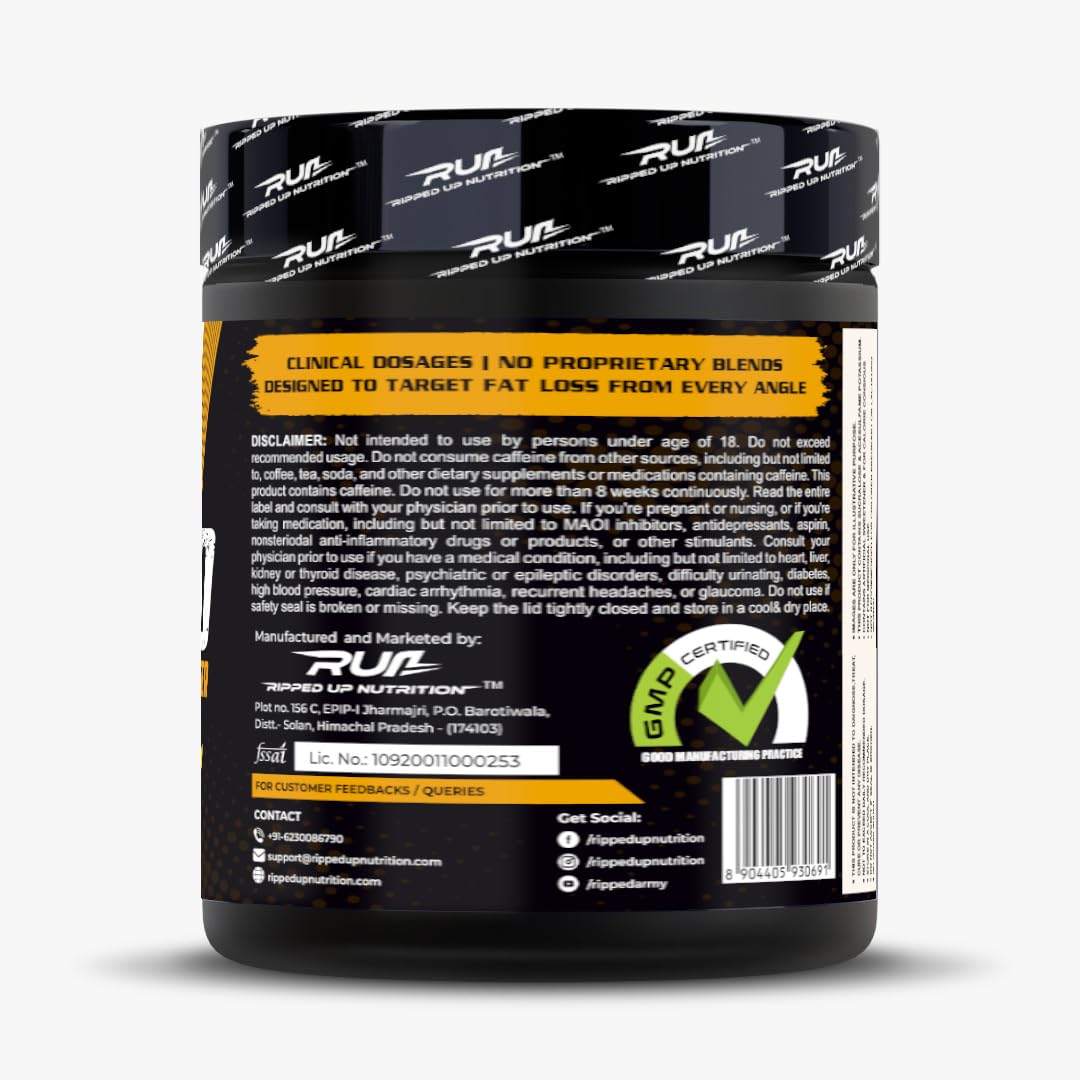 l carnitine vs yohimbine Ripped Up Nutrition Alpha Shred Fat Burner- Fat Burner, Lean Toned Body, L- Carnitine 2g, Caffeine 250mg, CLA 500mg, Yohimbine 50mg, Taurine 500mg, Banaba Leaf 185mg, 60 Servings (150gm) : Amazon.in: Health &