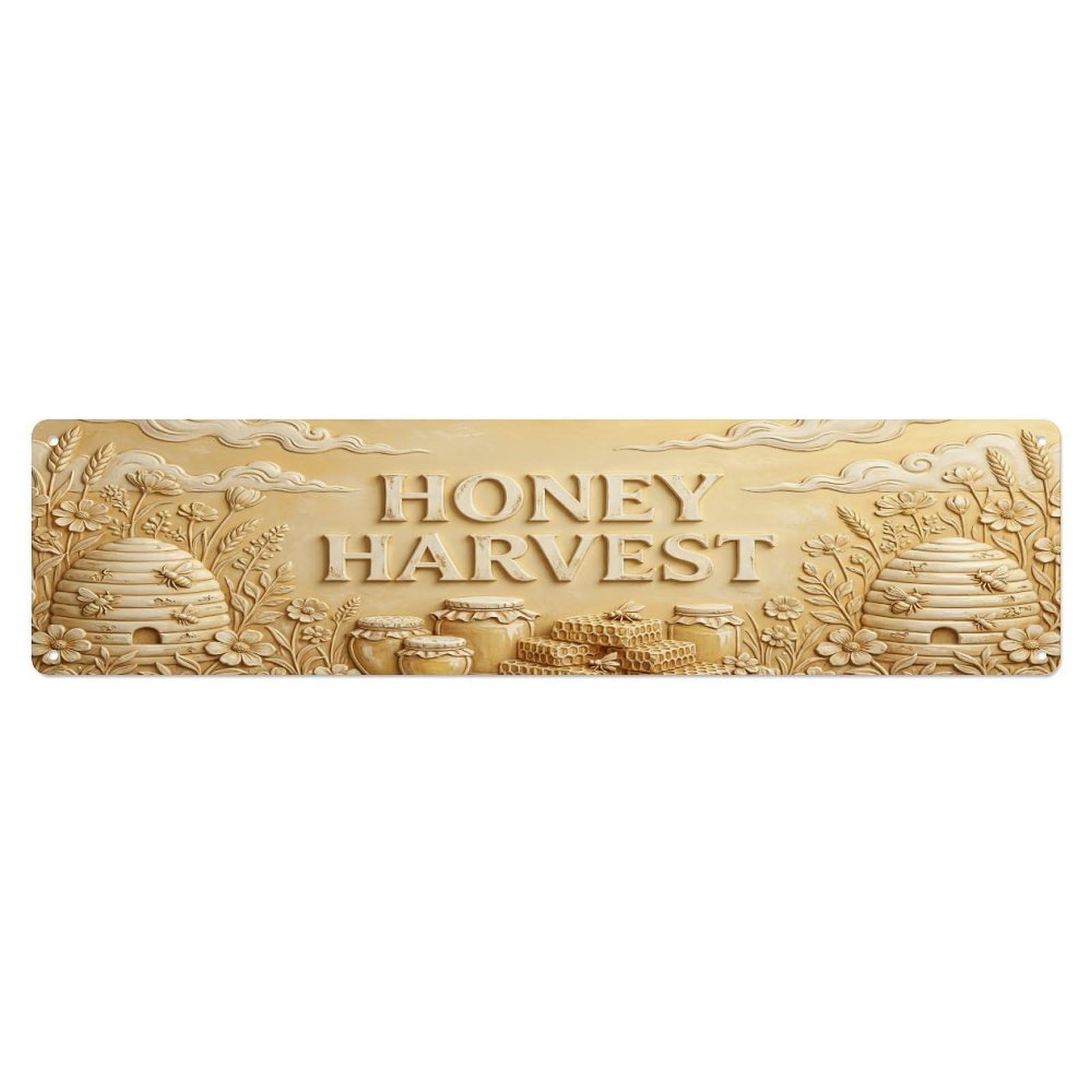 Olhnbad 4X16inch(10X40cm) Vintage Cottagecore Garden Honey Harvest Relief Metal Tin Sign