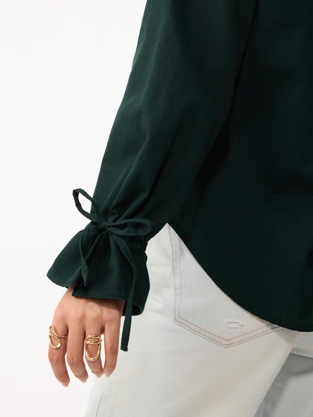 The Souled Store Myrtle - Camicia da donna e ragazza, a lunghezza intera, con colletto ampio, verde scuro, in cotone e lino, vestibilità regolare, traspirante, leggera, per tutte le stagioni, per