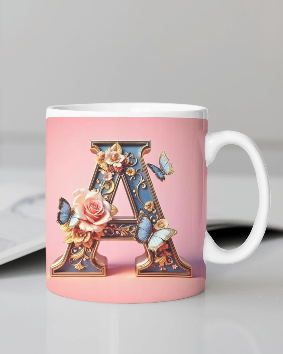 Letter’s Name Initial Alphabet Inspiration Printed Ceramic Printed Coffee Mug, Birthday | Anniversary | Best Gift | Hubby | A+ Qulatity | White Mug-89 (7, Large)