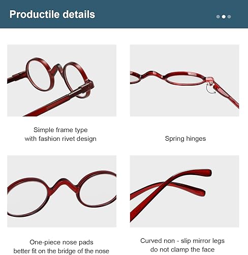 Miniatura 5 de Anteojos de lectura redondos estilo vintage, Rojo