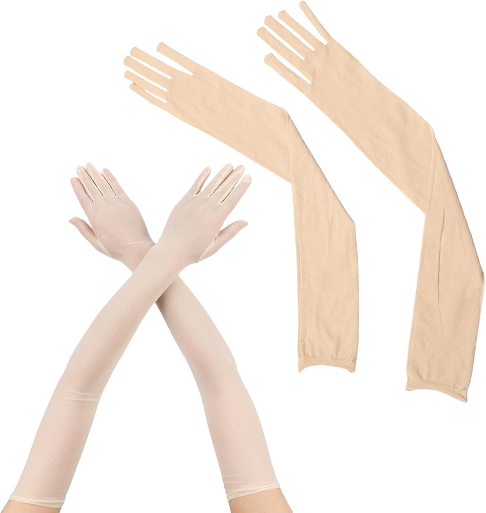 Lange Handschuhe Damen,Nylon Handschuhe,Gloves Costume,Tüll Handschuhen Kostüm,Halloween Kostüm,Mesh Long Armstulpen Gloves für Hochzeit 