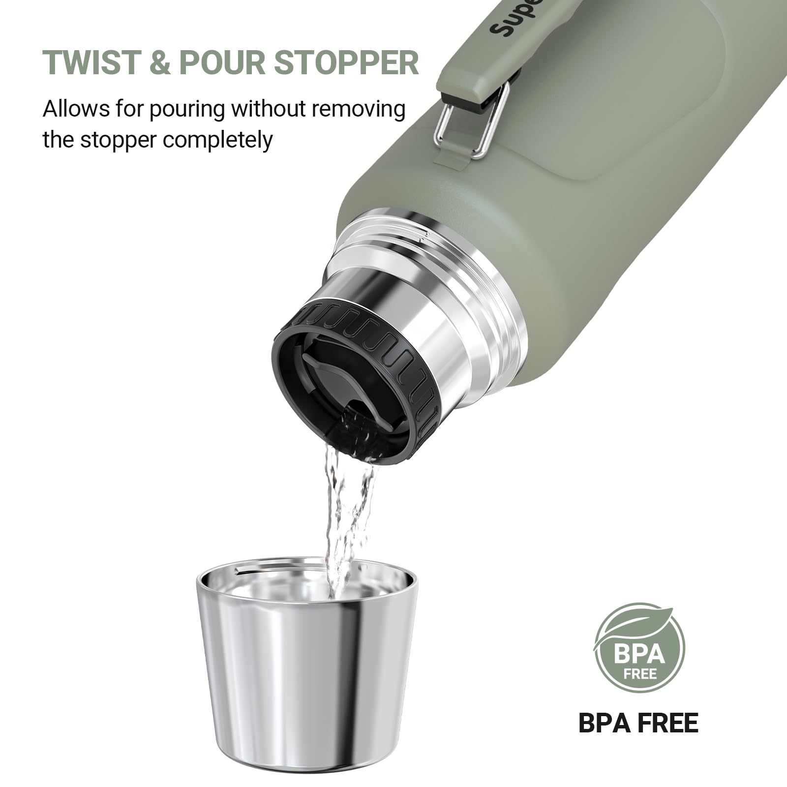 Super Sparrow Stainless Steel Water Bottle - 2L - Wide Mouth Vacuum Insulated Flask - BPA-Free ThermosBottle - Leakproof Lid Doubles as Cup - Image 3