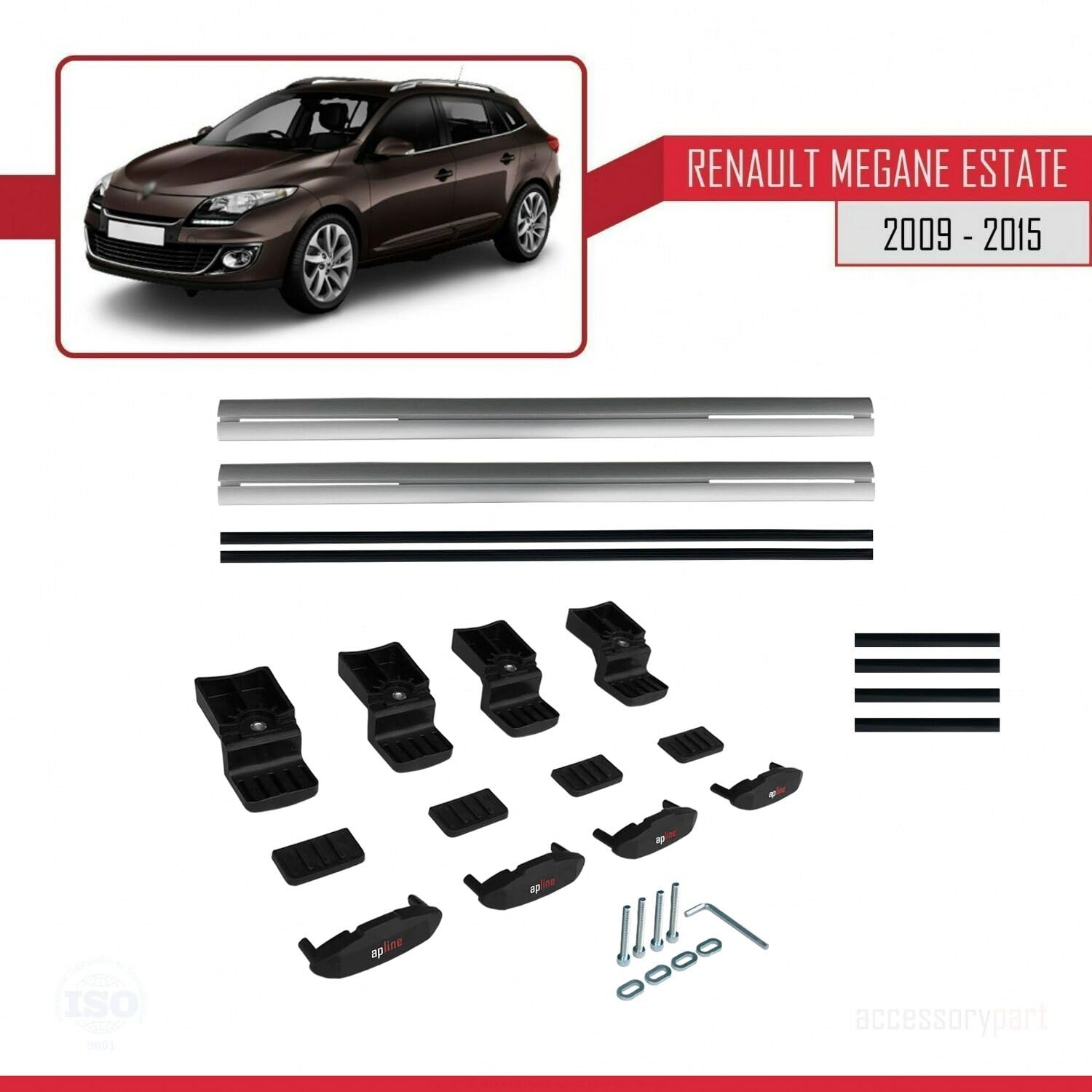 Kompatybilny z Renault Megane 3 ST 2009-2015 BASIC Model Aluminiowe poprzeczki dachowe Szary 2 szt.