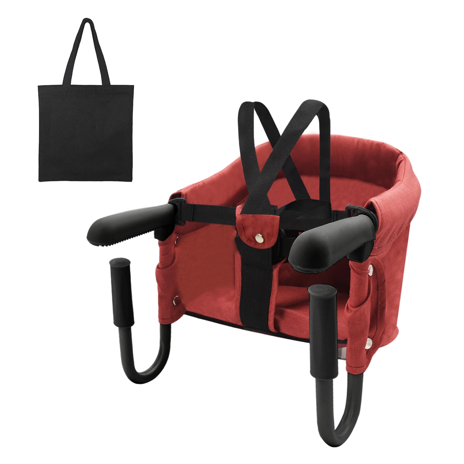 Surplex Tischsitz Faltbar Babysitz, Klappbarer Baby Hochstuhl Sitzerhöhung mit Transporttasche, für Kleinkind Carrier für zu Hause und Unterwegs, Belastbar Bis 15 kg, Waschbar, Rot
