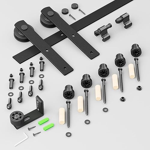Miniatura 7 de Kit de herrajes para puerta corrediza de granero de 7 pies, suave y silencioso, fácil de instalar, se adapta a puertas de madera individuales de 42