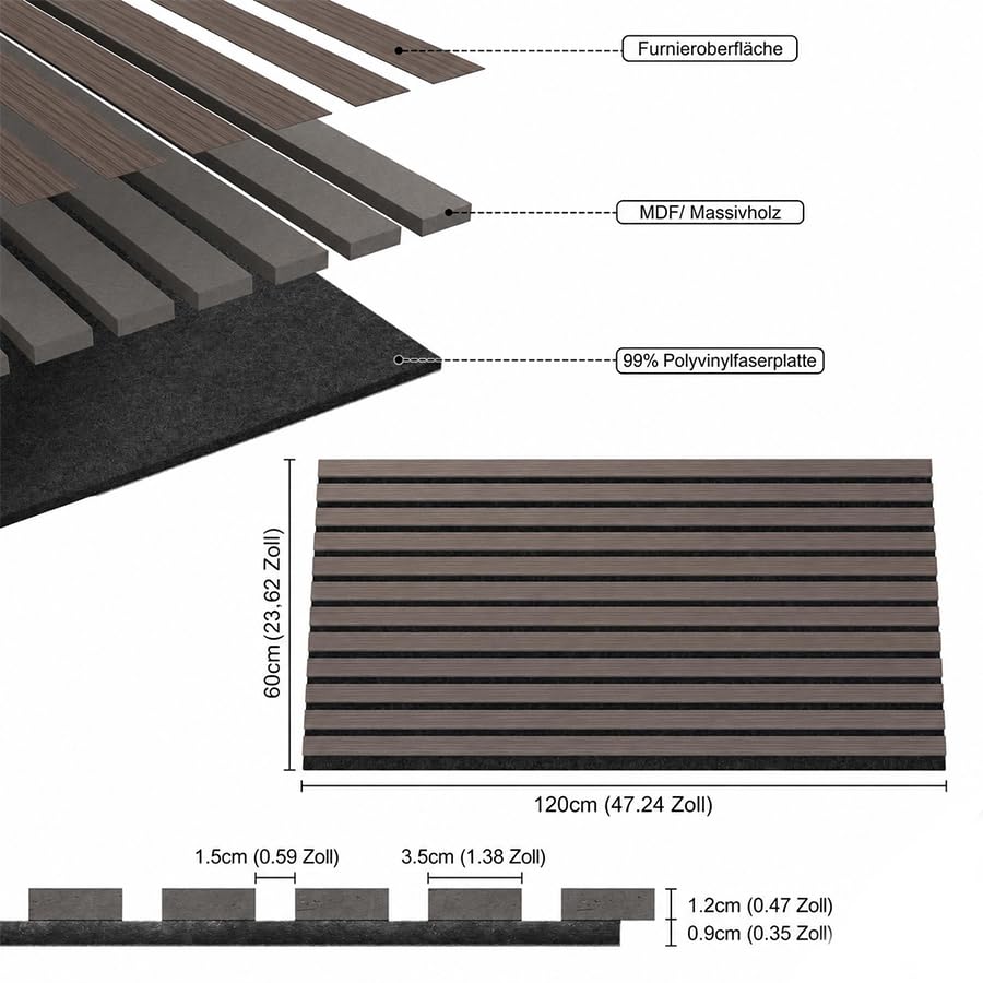 Panneau acoustique en bois 120x60cm avec feutre pour panneau mural absorbant le bruit de studio