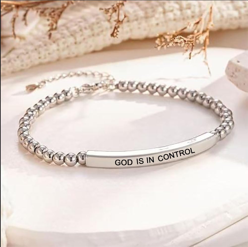 God Is In Control Beaded Bracelet For Women, Inspirational Christian Faith Adjustable Stainless Steel Engraving Motivational Friendship Gifts Jewelry - Image 4