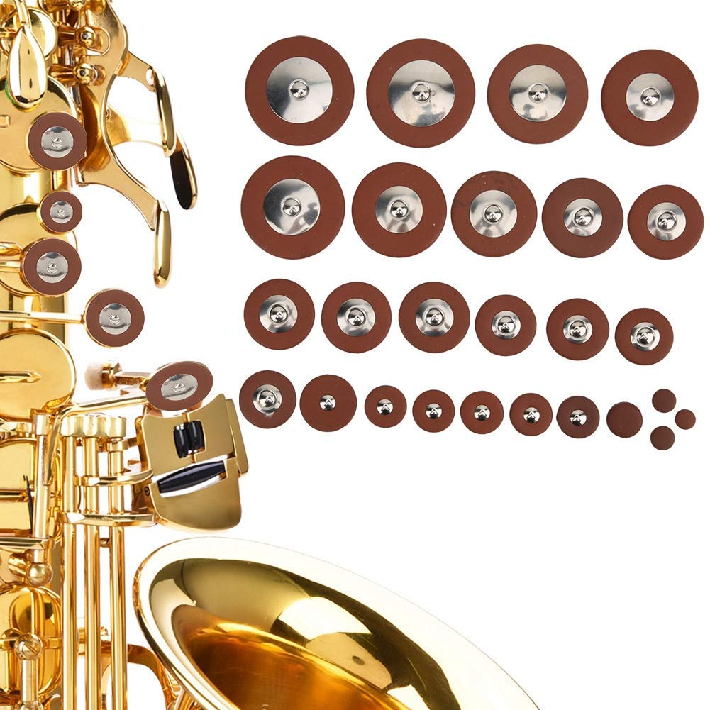 Set di 26 Pezzi Pad in Pelle per Sax - Cuscinetti di Ricambio Multi Formato per Sassofono Contralto