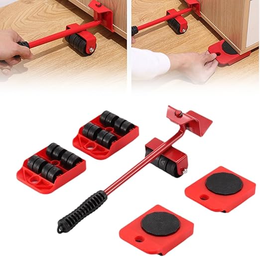 Furniture Lift Mover Tool Set with Adjustable Height Lever & 4 Wheels