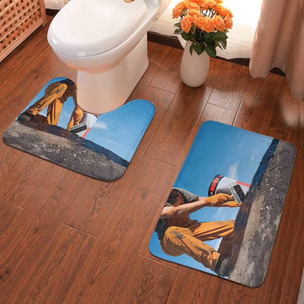 Ahuimin Bathroom Rugs Luxury 2 Piece Bath Mat Set, Roofer Cover The Concrete Base Polymer Modified Bitumen Waterproofing, Non Slip Microfiber Bath Shower Mat and U-Shaped Toilet Rug