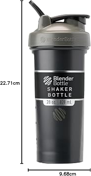 BlenderBottle Classic V2 Shaker Bottle Perfect for Protein Shakes and Pre Workout, 28-Ounce, Grey/Black, Black Shadow