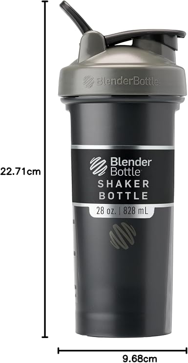 BlenderBottle Classic V2 Shaker Bottle Perfect for Protein Shakes and Pre Workout, 28-Ounce, Grey/Black, Black Shadow