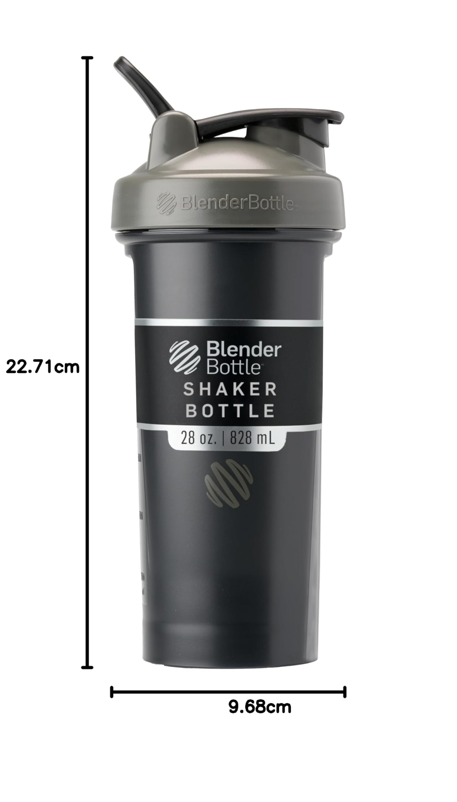 BlenderBottle Classic V2 - Botella mezcladora perfecta para batidos de proteínas y entrenamiento previo, 28 onzas, gris/negro, sombra negra