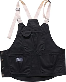 グリルエプロン 木工エプロン マルチポケット付き 作業服 キャンプベスト 工業用デニムエプロン ピクニック用 釣り場用, 黒