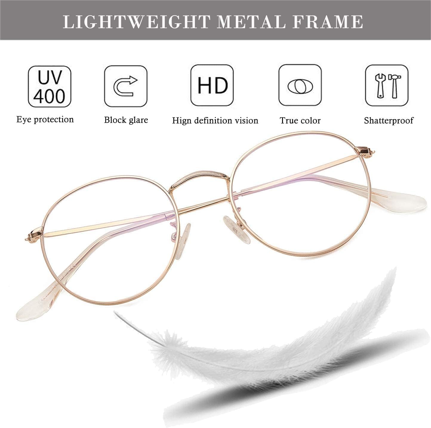 HJSTES Round Blue Light Glasses for Women Men Retro Circle Clear Lens Metal Frame Eyeglasses - Image 5