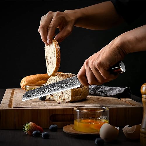 Miniatura 2 de FANTECK Cuchillo de pan, cuchillo de cocina dentado de 8 pulgadas, VG10 Damascus Pro de acero inoxidable de alto carbono de 67 capas para pan