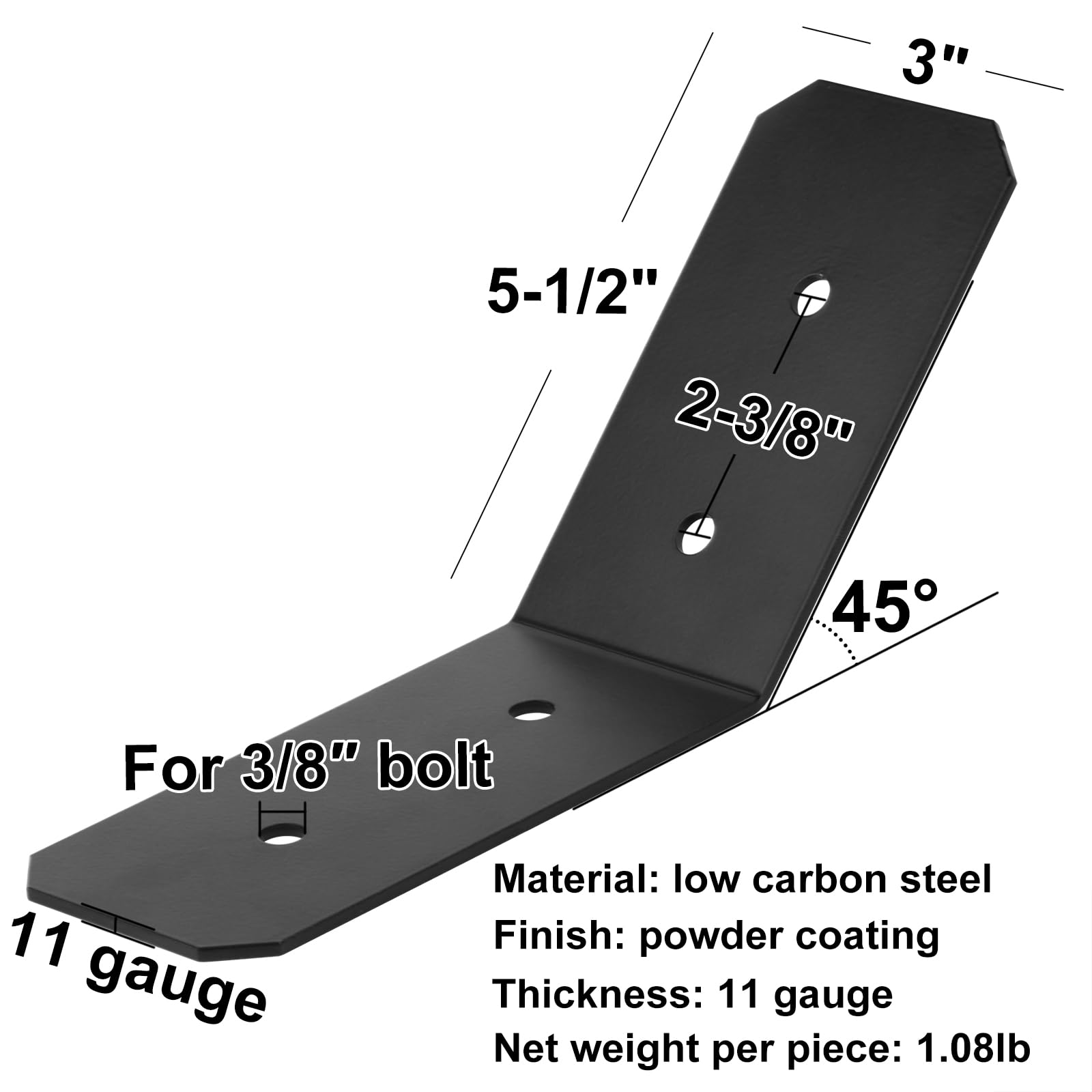 4 placas de amarre de acero de 3 pulgadas de ancho, soporte de ángulo de 45 grados, rodilleras de 45 grados, junta interior para conector de poste y viga, grosor de 3 mm