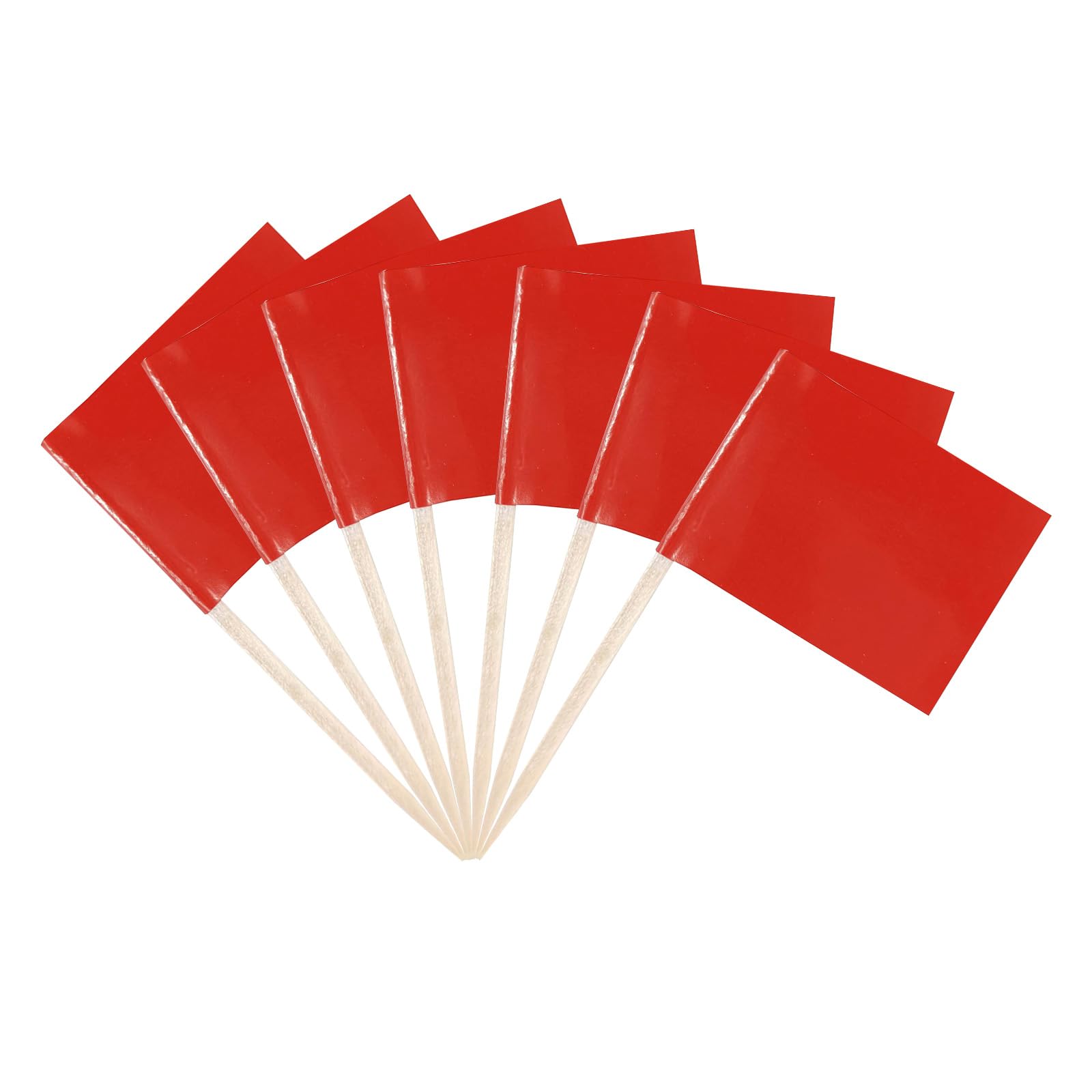 Photo 1 of 100 Pack Solid Red Toothpick Flags, Small Mini Red Flag Toothpicks Cocktail Picks with Wooden Sticks, Plain Cupcake Toppers for Party Food Labels, Buffet and DIY Decor