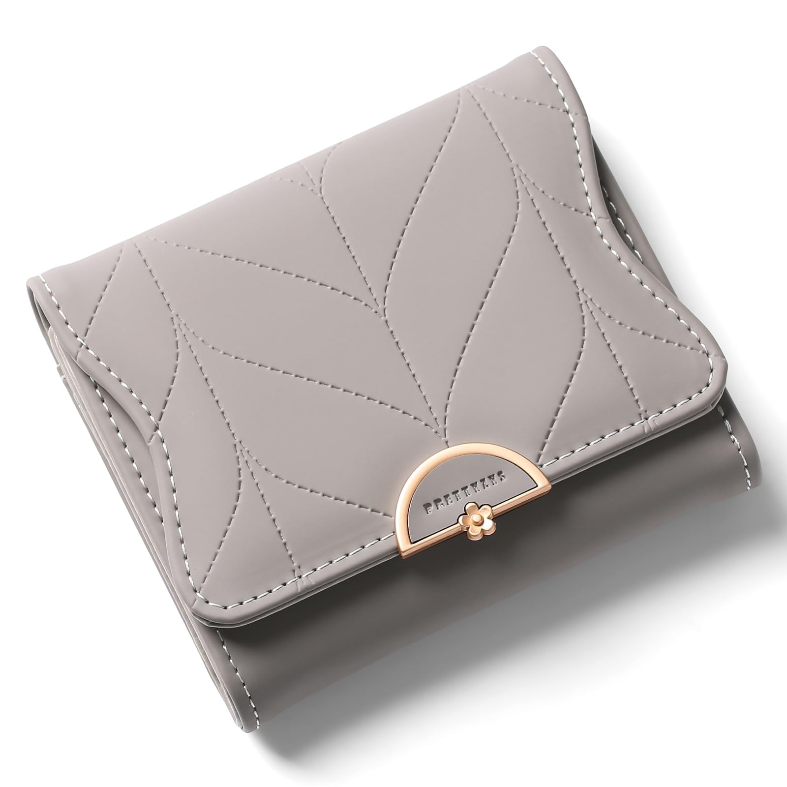 Wallet Leather Small Womens, RFID Blocking Bifold Card Holder, Cute Wallet for Woman with Zipper Coin Pocket, Ladies Zipper Coin Purse, Women Wallet Genuine Leather with ID Window, Athens Gray