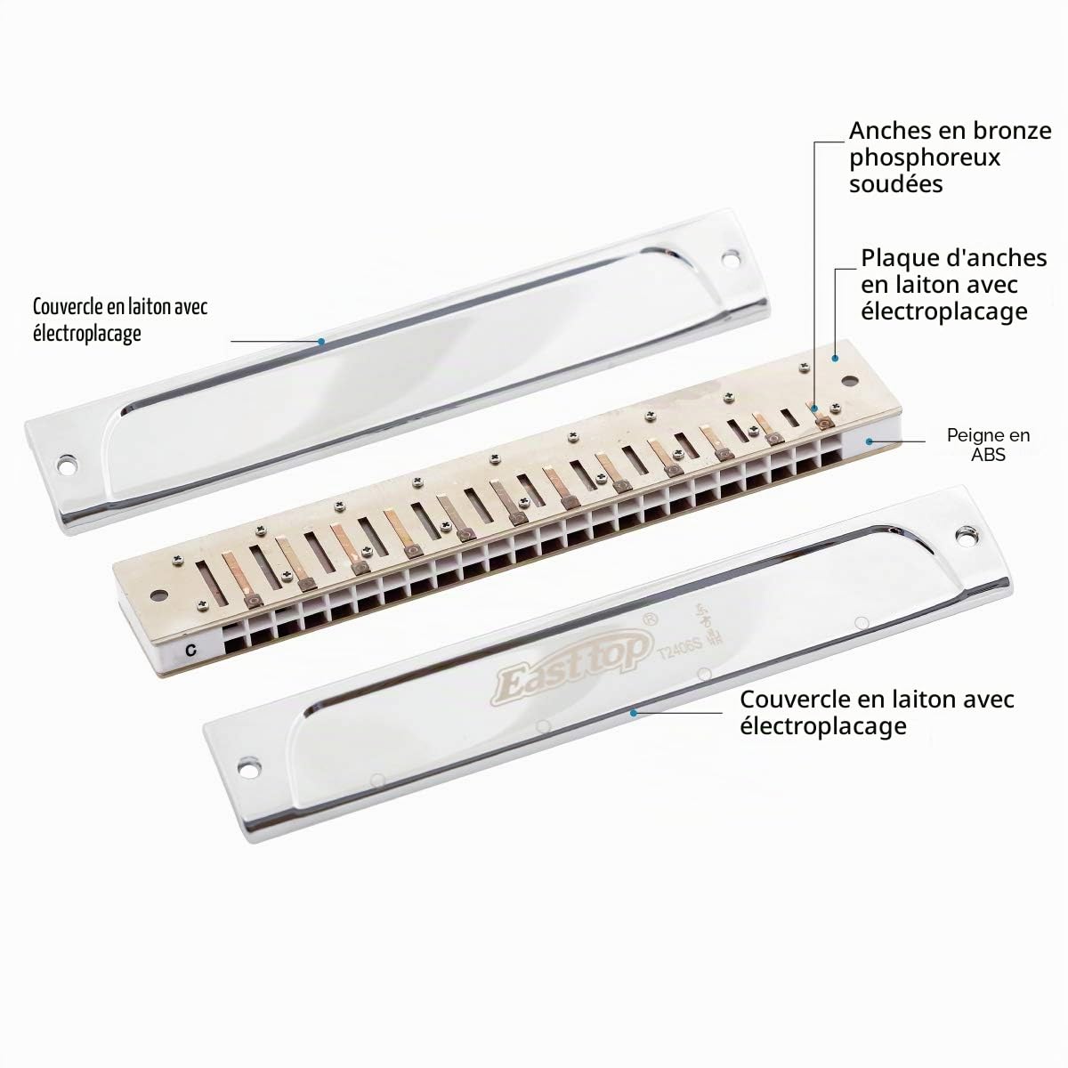 East top Harmonica trémolo professionnel en do avec 24 trous T2406S Instrument Orgue à bouche pour adultes, joueur professionnel, débutants et étudiants, comme cadeau