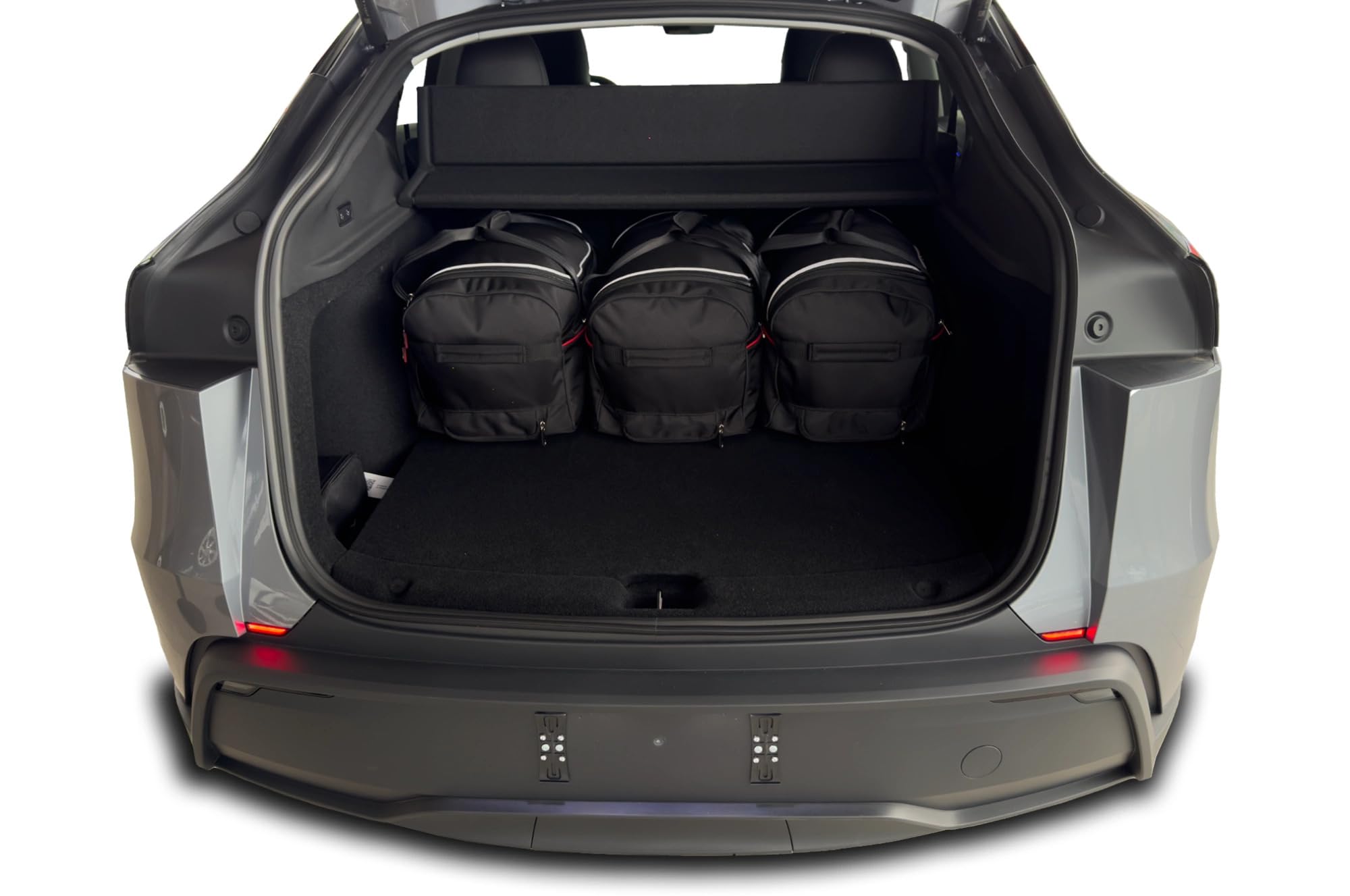 Torba do bagażnika do Tesla Model Y Juniper 2025+, zestaw 5-częściowy, 3 x wózek 67 l + 2 x torba sportowa 65 l, czarna z czerwonymi akcentami