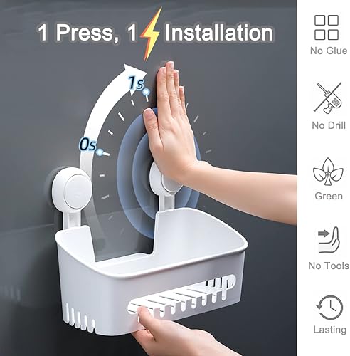 Miniatura 3 de SunHorde Organizador de ducha de baño y soporte para jabón, estante profundo con ventosa, gran capacidad, potente organizador de almacenamiento de