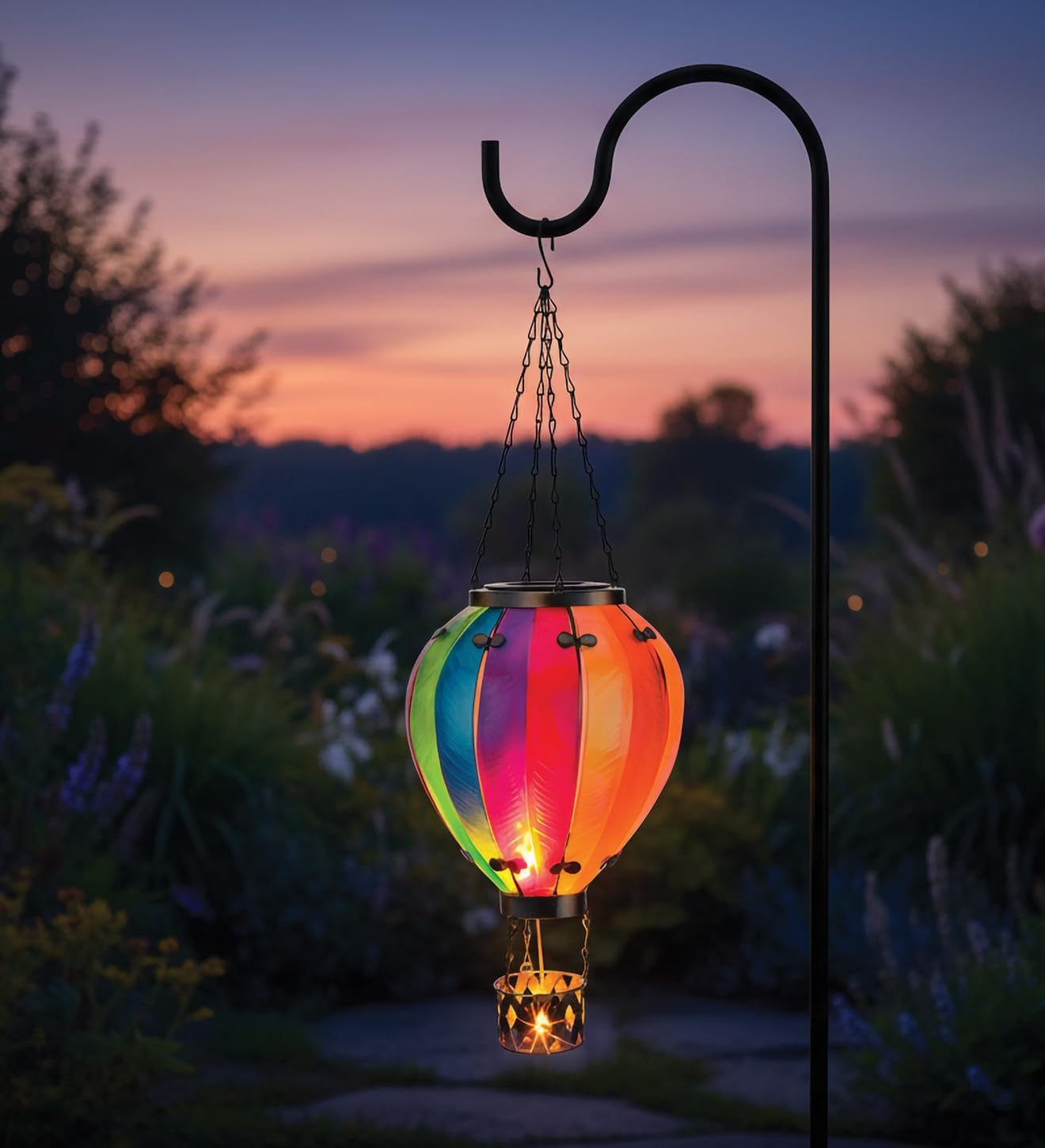Regal Art & Gift 23.5 Inch Hot Air Balloon Solar Lantern – Hanging Solar-Powered LED Lights, Waterproof Portable Decorative Outdoor Lamp Made of Metal & Glass for Garden, Patios & Pathway – Rainbow