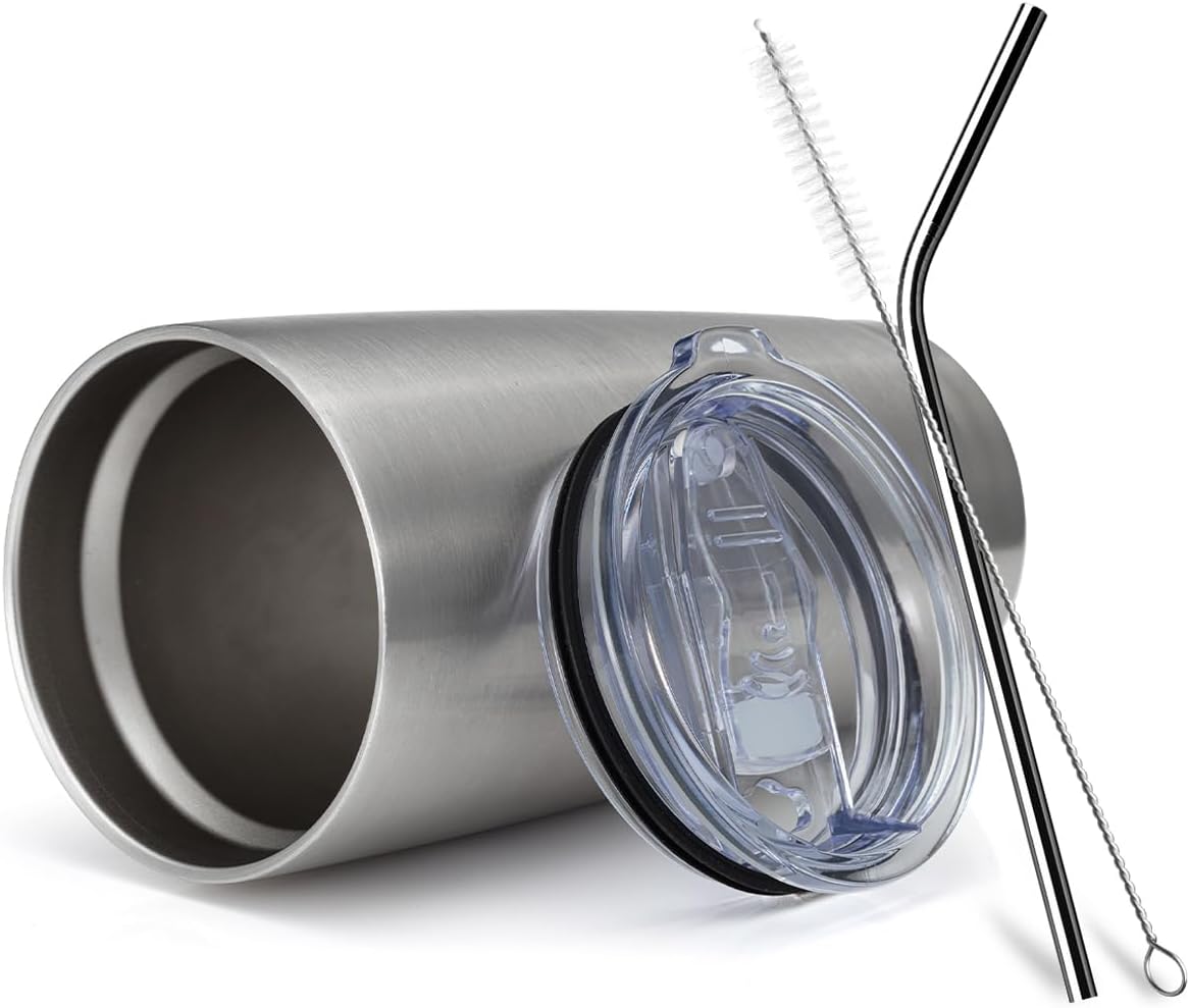 COMOOO 20oz Stainless Steel Tumbler Double Wall Vacuum Coffee Cup Insulated Travel Mug with Lid and Straw Durable Powder Coated Insulated Coffee Cup for Cold & Hot Drinks (Silver, 12 pack - Image 5