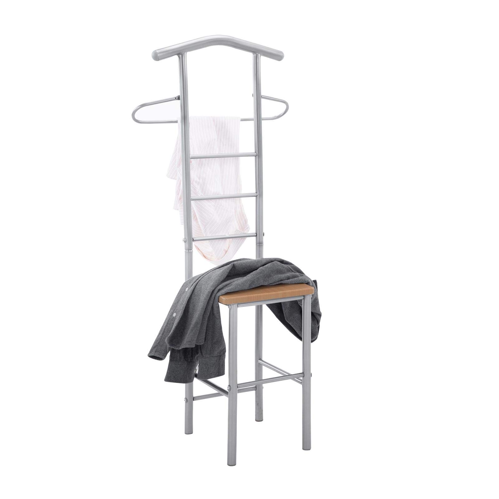 IDIMEX Lot de 2 valets de Chambre JIVO chevalets de Nuit portants pour vêtements, Structure en métal argenté avec Tablette en MDF Couleur hêtre