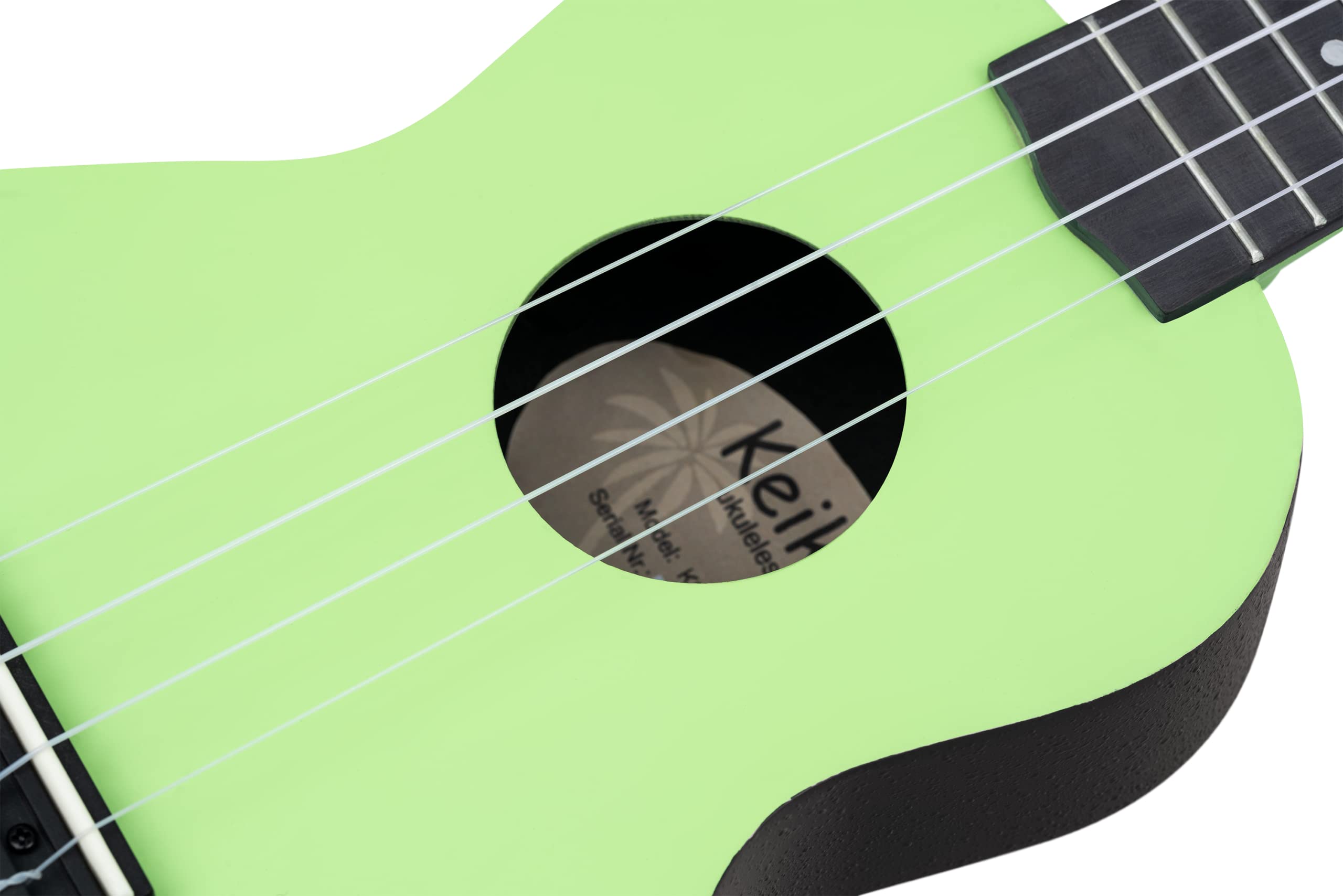 Ortega Guitars Ukelele Soprano verde - Keiki K2 - Kit de inicio incluye afinador, correa, 5 púas medianas y bolsa de dibujo - pastel/tomatillo (K2-TMO)
