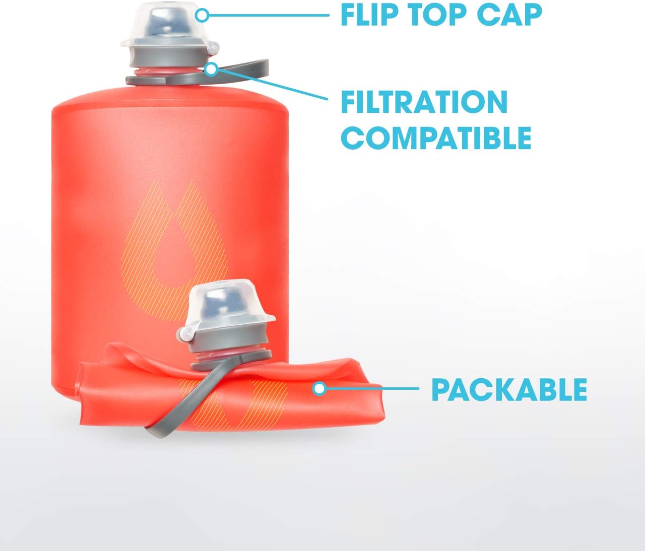 Hydrapak Stow - Collapsible Water Bottle - (500ml/17oz) - Ultralight & Packable Travel Bottle, Squeeze Bag Pouch, Easy Open Cap, BPA Free - Redwood Red : Sports & Outdoors