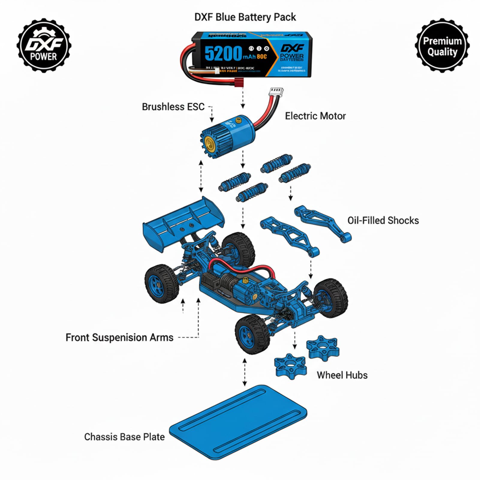 DXF Batteria LiPo 3S di alta qualità, 5200 mAh, 11,1 V, 80 C, per auto RC, barca, camion, modelli da corsa, confezione da 2